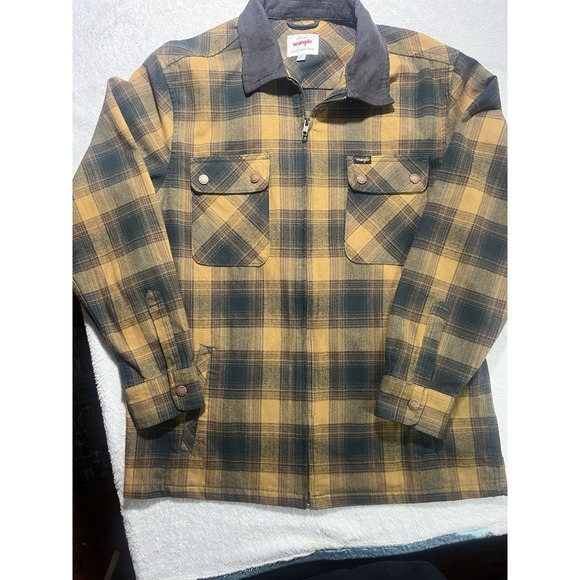 Wrangler Other - Wrangler Plaid Zip Jacket Mens M Corduroy Collar Workwear Shacket